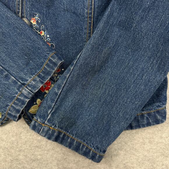Gordon James Jean Jacket Sz XL Dark Wash Denim Floral Paisley Embroidered Blazer - Picture 6 of 12
